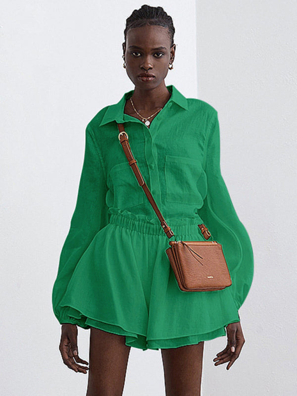 Blue Zone Planet | Top Ruffle Shorts Two-piece Suit BLUE ZONE PLANET