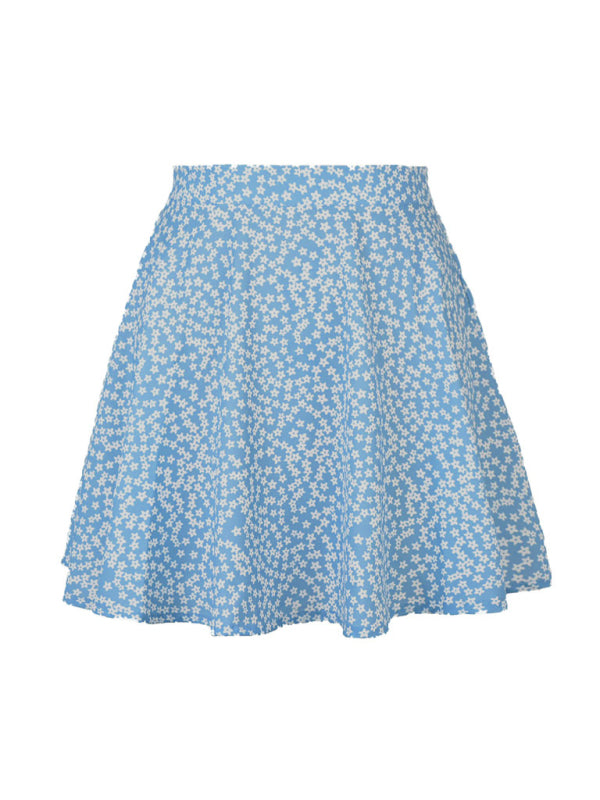 Floral skirt high waist umbrella skirt invisible zipper chiffon printed mini skirt BLUE ZONE PLANET