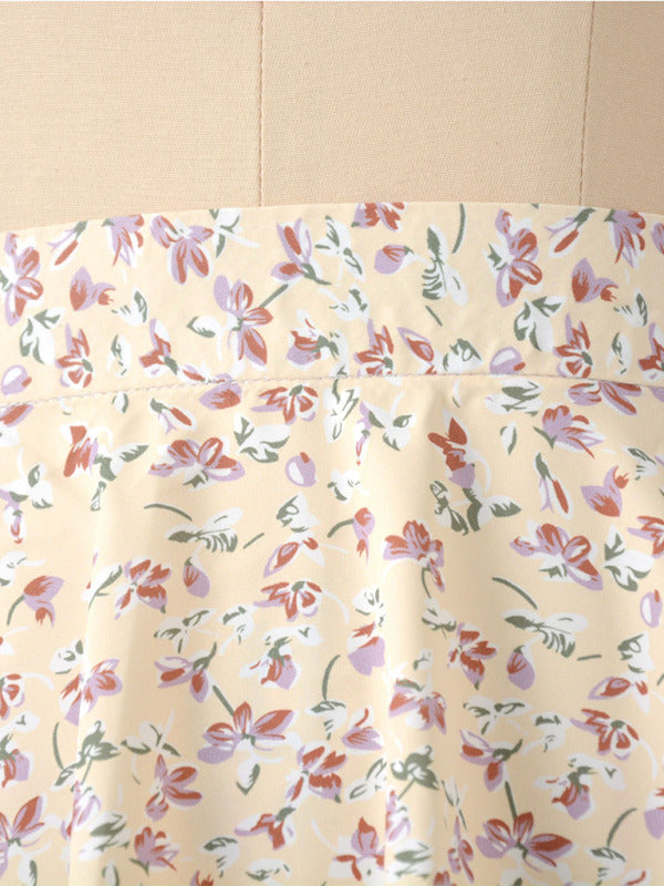 Floral skirt high waist umbrella skirt invisible zipper chiffon printed mini skirt BLUE ZONE PLANET