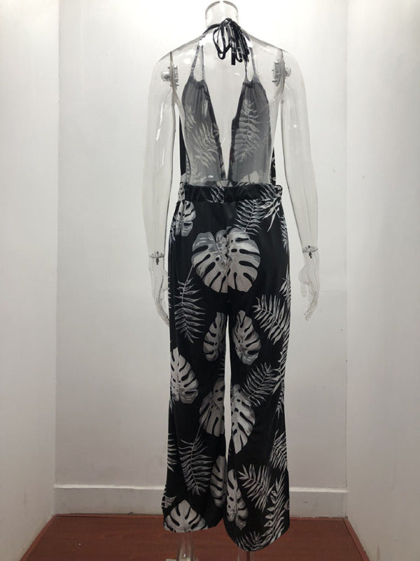 Irregular Printed Halter Neck Jumpsuit kakaclo