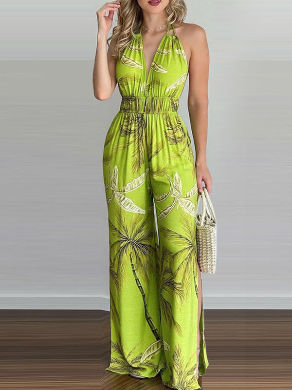 Irregular Printed Halter Neck Jumpsuit kakaclo