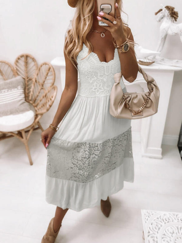 European and American sleeveless lace stitching dress long skirt kakaclo
