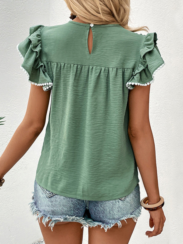 Fashion Ruffle Ladies Stitching Shirt kakaclo