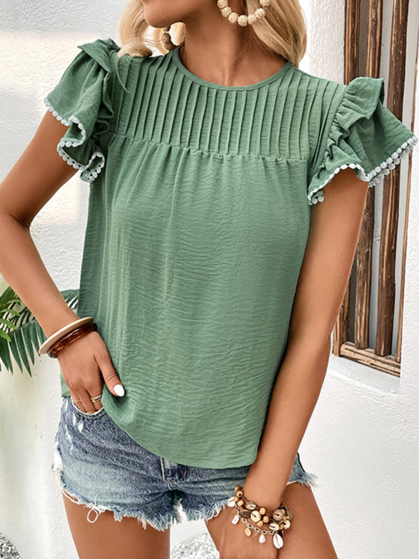 Fashion Ruffle Ladies Stitching Shirt kakaclo