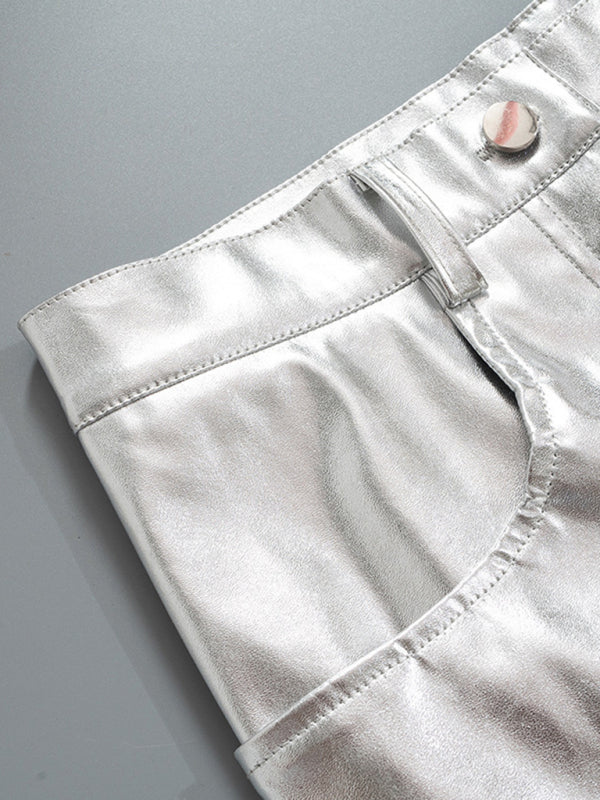 Blue Zone Planet | Mia's Metallic Candy Color High Waist PU Leather Pants BLUE ZONE PLANET