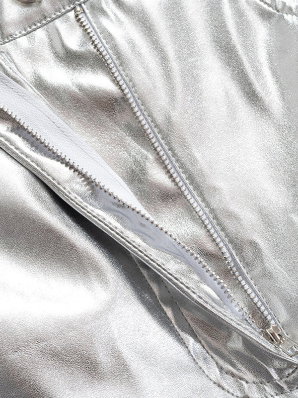 Blue Zone Planet | Mia's Metallic Candy Color High Waist PU Leather Pants BLUE ZONE PLANET