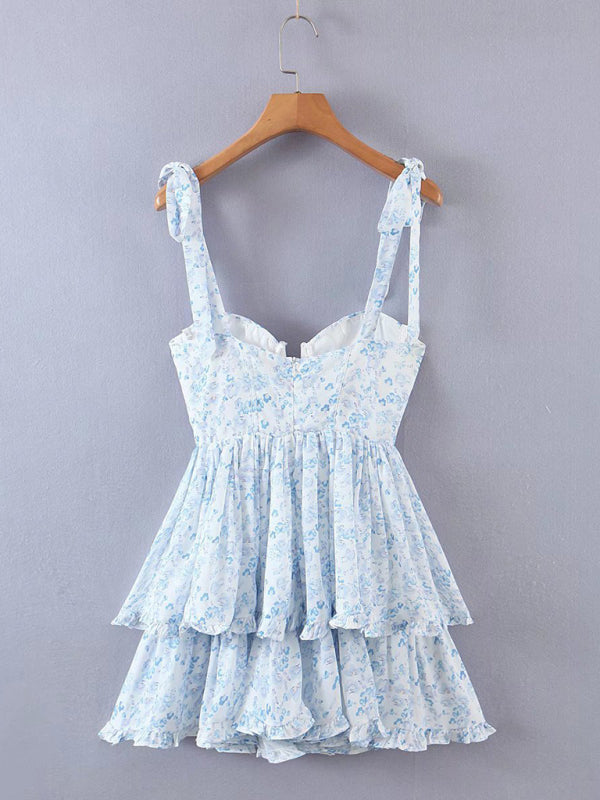 Blue Zone Planet | Summer three-color three-layer colorful silk chiffon pleated dress with tie BLUE ZONE PLANET
