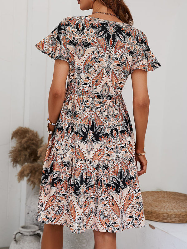 Blue Zone Planet | Woven V Neck Loose Paisley Print Dress BLUE ZONE PLANET