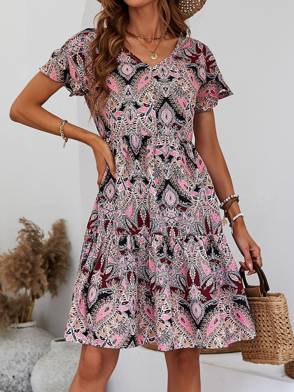 Blue Zone Planet | Woven V Neck Loose Paisley Print Dress BLUE ZONE PLANET