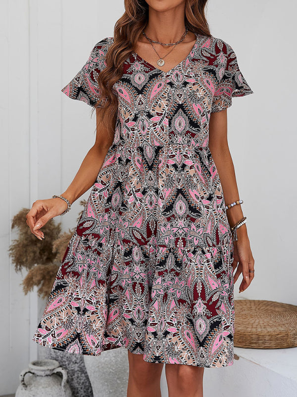 Blue Zone Planet | Woven V Neck Loose Paisley Print Dress BLUE ZONE PLANET