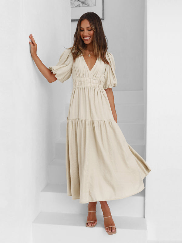 Blue Zone Planet | Holiday Style Deep V Puff Sleeve Dress BLUE ZONE PLANET