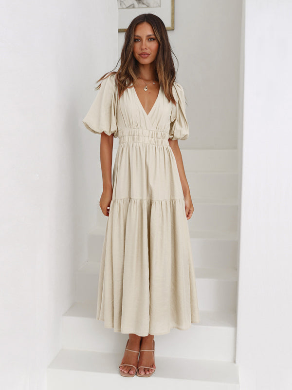 Blue Zone Planet | Holiday Style Deep V Puff Sleeve Dress BLUE ZONE PLANET