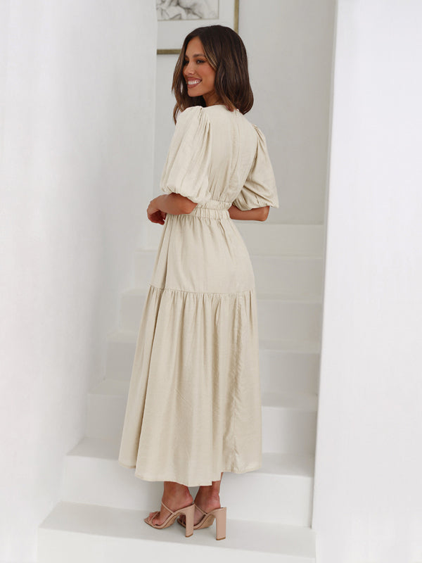 Blue Zone Planet | Holiday Style Deep V Puff Sleeve Dress BLUE ZONE PLANET