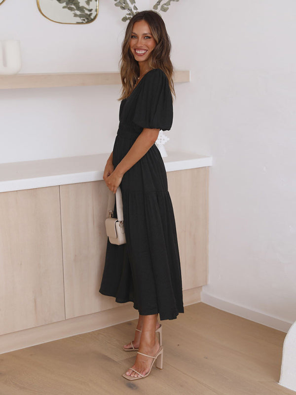 Blue Zone Planet | Holiday Style Deep V Puff Sleeve Dress BLUE ZONE PLANET