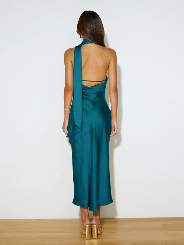 Blue Zone Planet | Satin Design Slit Dress Backless Evening Gown BLUE ZONE PLANET