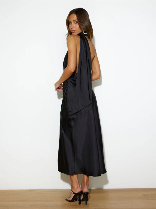Blue Zone Planet | Satin Design Slit Dress Backless Evening Gown BLUE ZONE PLANET