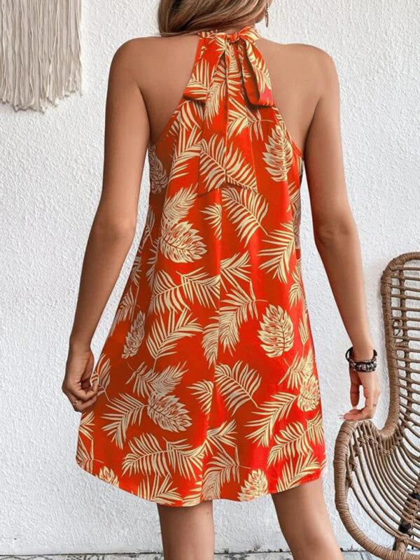 Blue Zone Planet |  Woven Halter Leaf Print Sleeveless Dress BLUE ZONE PLANET