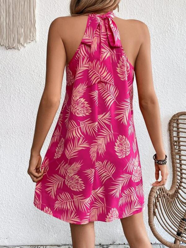Blue Zone Planet |  Woven Halter Leaf Print Sleeveless Dress BLUE ZONE PLANET