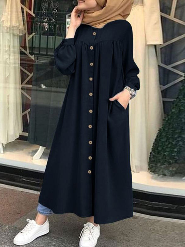 Cardigan Long Sleeve Stand Collar Swing Dress kakaclo