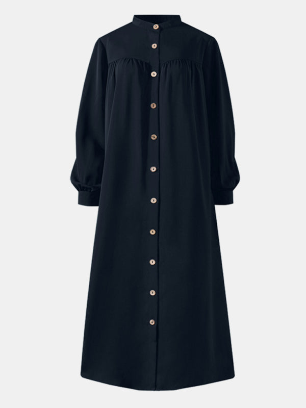 Cardigan Long Sleeve Stand Collar Swing Dress kakaclo