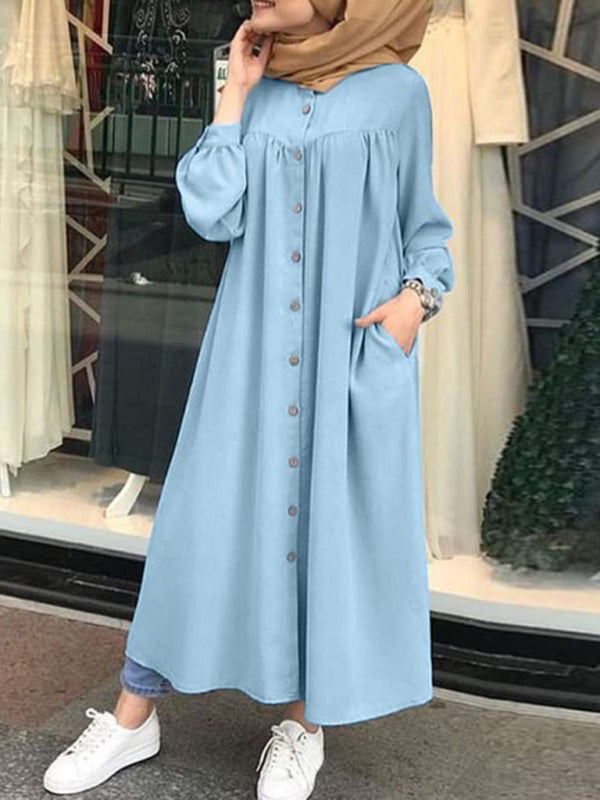 Cardigan Long Sleeve Stand Collar Swing Dress kakaclo