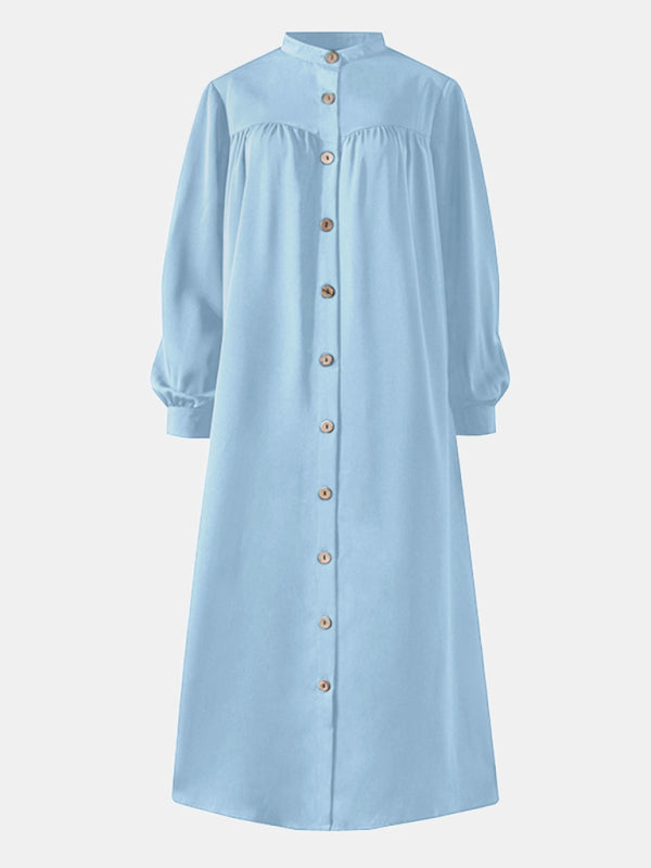 Cardigan Long Sleeve Stand Collar Swing Dress kakaclo