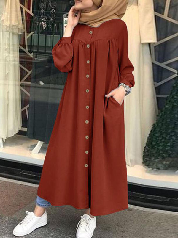 Cardigan Long Sleeve Stand Collar Swing Dress kakaclo