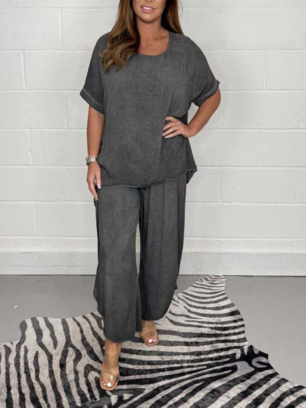 light and breathable split side wide-leg pants suit BLUE ZONE PLANET
