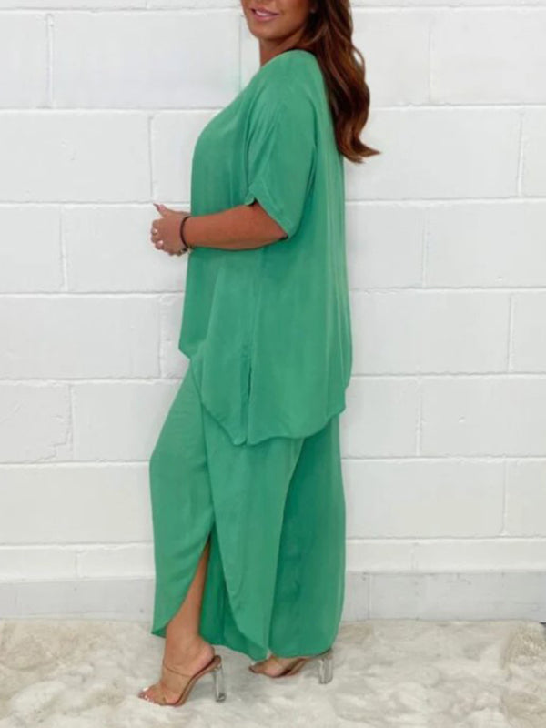 light and breathable split side wide-leg pants suit BLUE ZONE PLANET