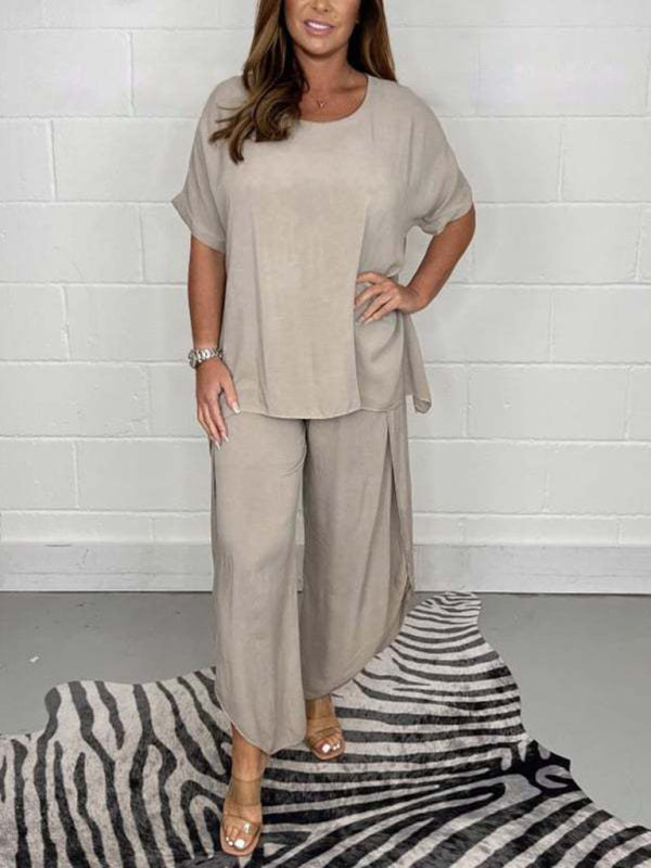 light and breathable split side wide-leg pants suit BLUE ZONE PLANET