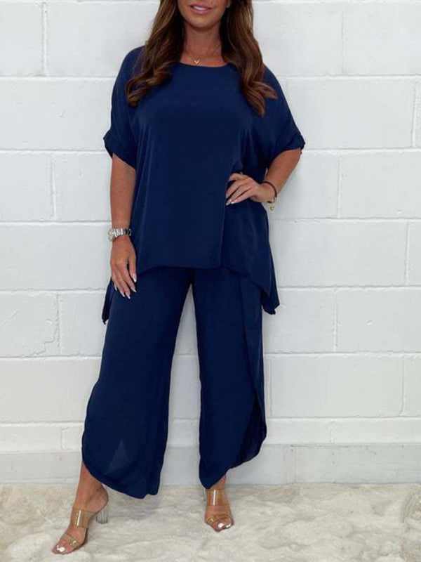 light and breathable split side wide-leg pants suit BLUE ZONE PLANET