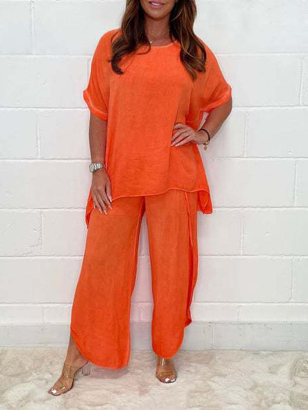 light and breathable split side wide-leg pants suit BLUE ZONE PLANET