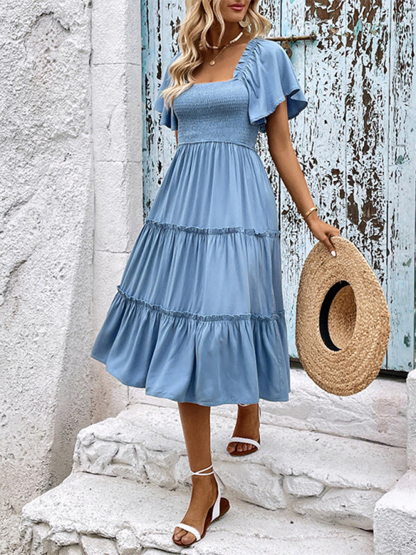 minimalist style mid-length solid color dress kakaclo