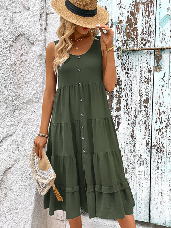 Blue Zone Planet | Summer sleeveless slit solid color dress BLUE ZONE PLANET