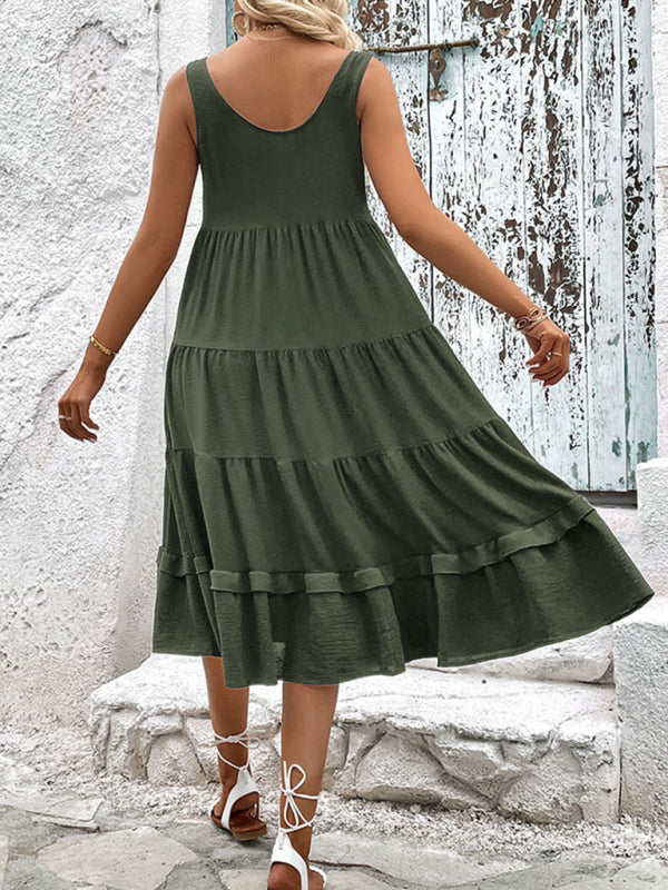 Blue Zone Planet | Summer sleeveless slit solid color dress BLUE ZONE PLANET
