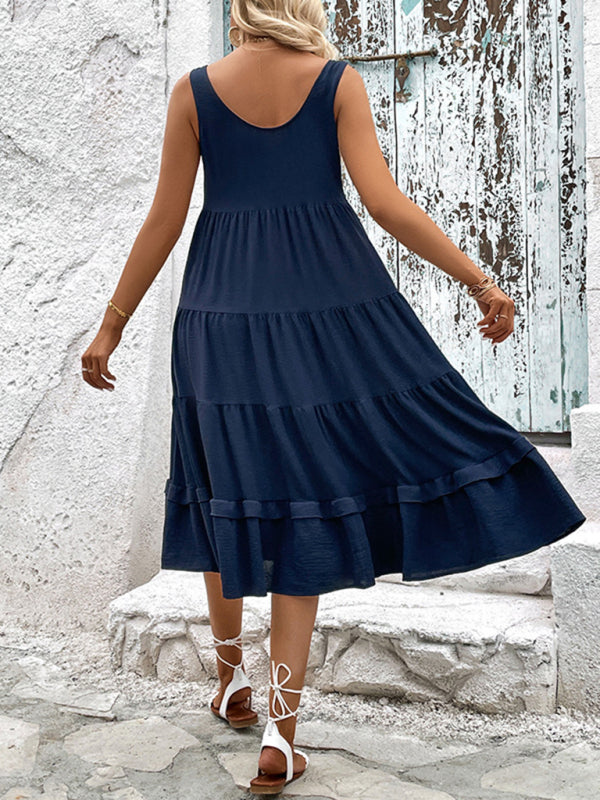 Blue Zone Planet | Summer sleeveless slit solid color dress BLUE ZONE PLANET