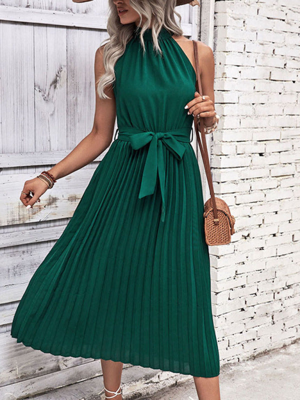 Summer fashion solid color halter neck dress minimalist style BLUE ZONE PLANET