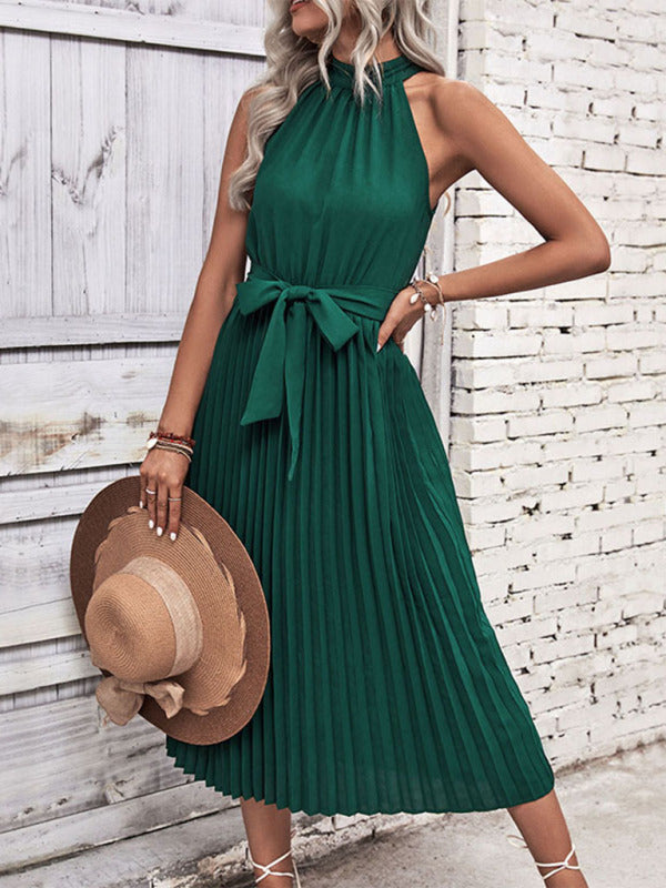 Summer fashion solid color halter neck dress minimalist style BLUE ZONE PLANET