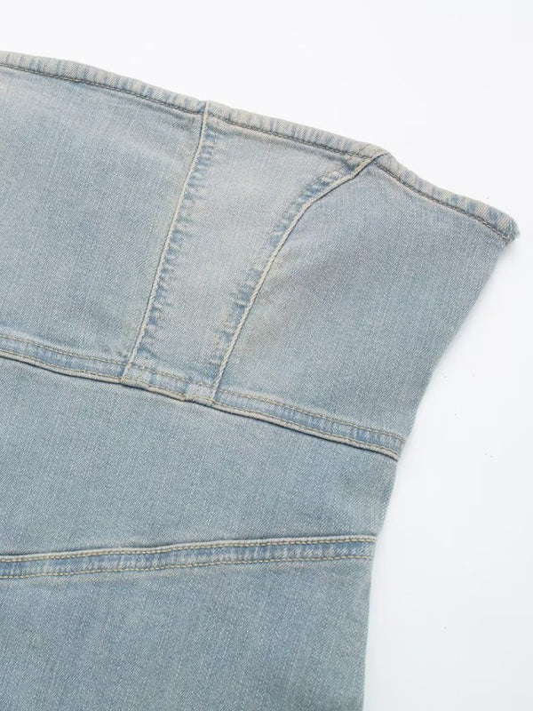 Temperament sexy patchwork denim tube top dress kakaclo