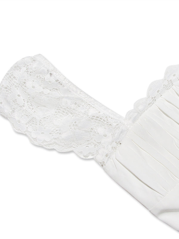 Blue Zone Planet | Lace Square Neck Slip Dress Slim Backless White French Dress kakaclo