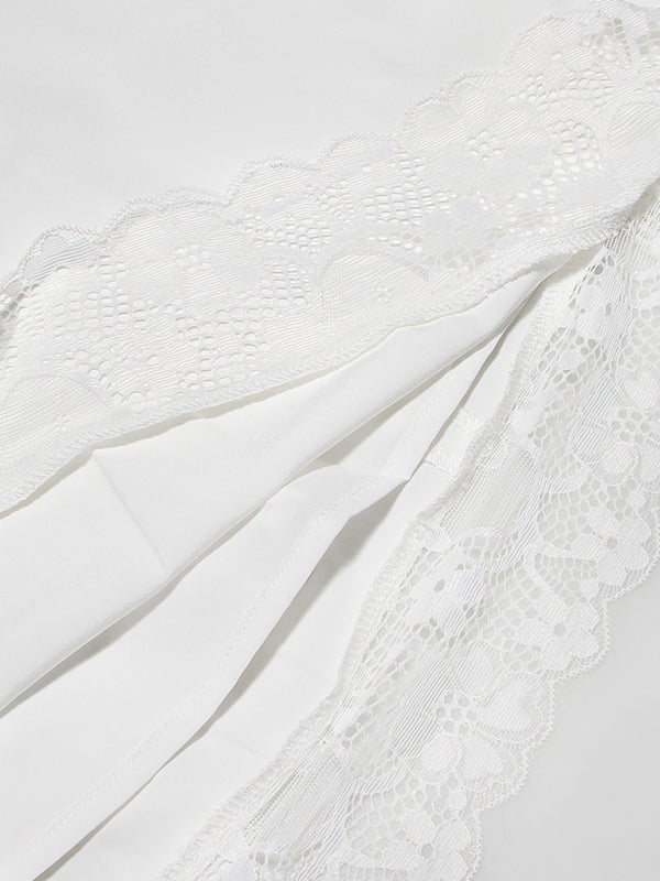 Blue Zone Planet | Lace Square Neck Slip Dress Slim Backless White French Dress kakaclo