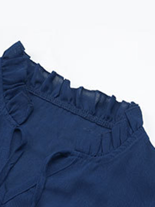 Blue Zone Planet | Neck Tie Pleated Elastic Waist Mini Dress BLUE ZONE PLANET