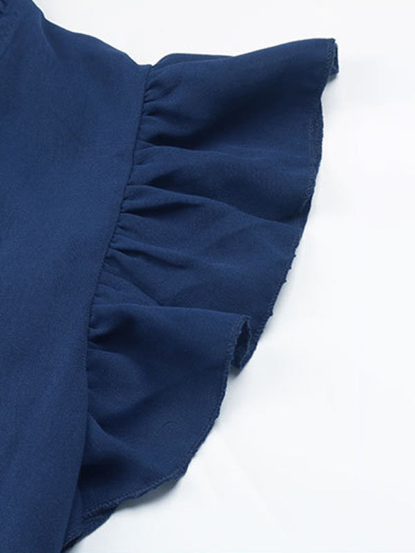 Blue Zone Planet | Neck Tie Pleated Elastic Waist Mini Dress BLUE ZONE PLANET