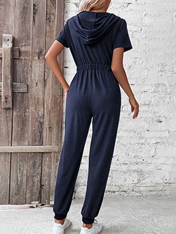 Hooded Zip Loose Casual Cargo Jumpsuit kakaclo