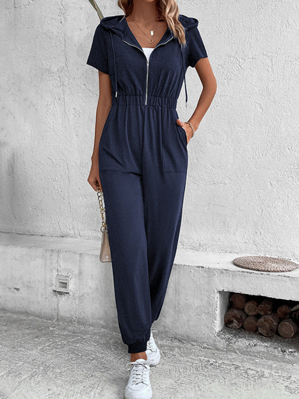 Hooded Zip Loose Casual Cargo Jumpsuit kakaclo