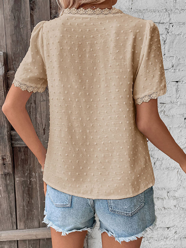 Blue Zone Planet | V-neck neckline lace panel elegant blouse kakaclo