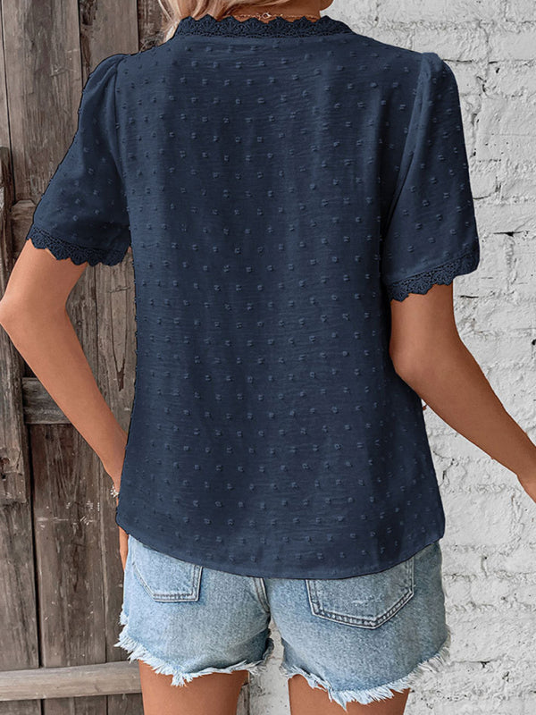 Blue Zone Planet | V-neck neckline lace panel elegant blouse kakaclo