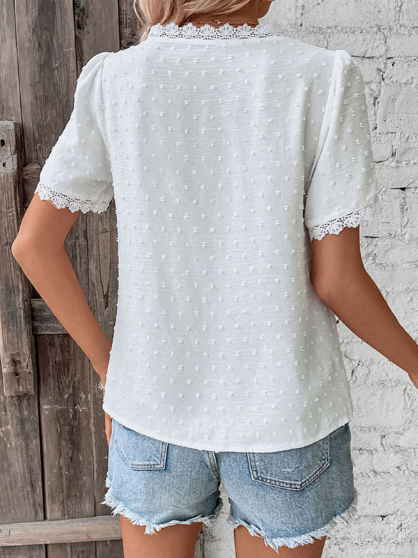 Blue Zone Planet | V-neck neckline lace panel elegant blouse kakaclo