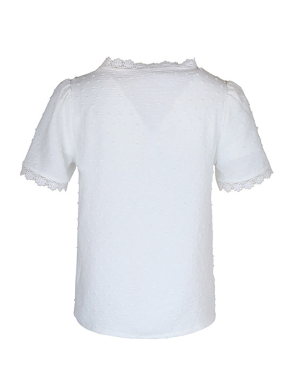 Blue Zone Planet | V-neck neckline lace panel elegant blouse kakaclo