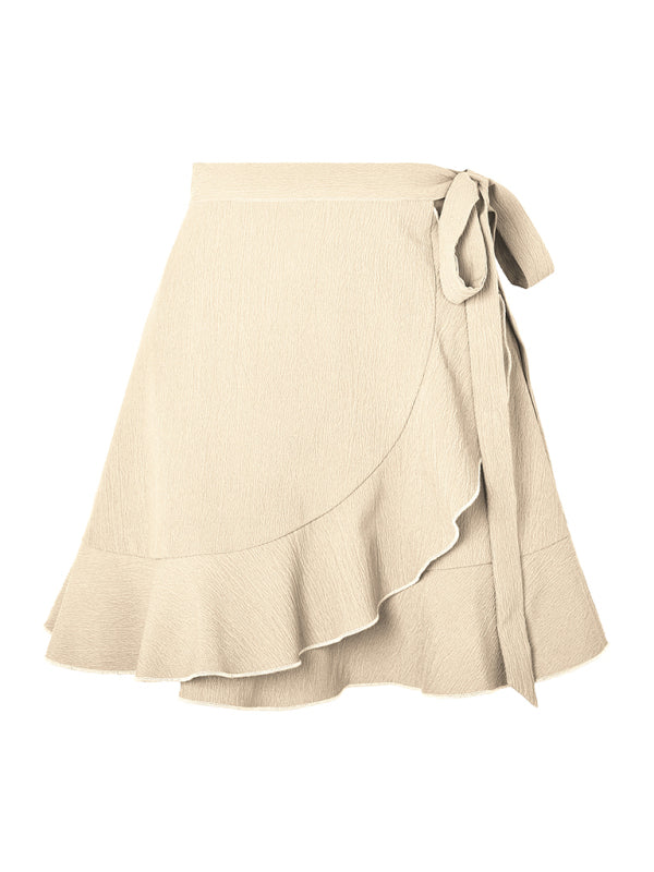 Blue Zone Planet | One Piece Tie Skirt High Waist Solid Ruffle Mini Skirt BLUE ZONE PLANET